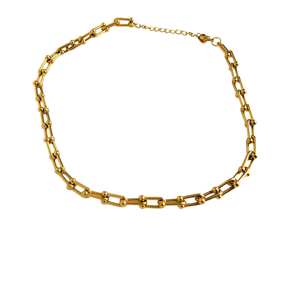 Gold U-Shaped Link Chain Necklace Chunky Horseshoe Stainless Steel Layering - Picture 1 of 3